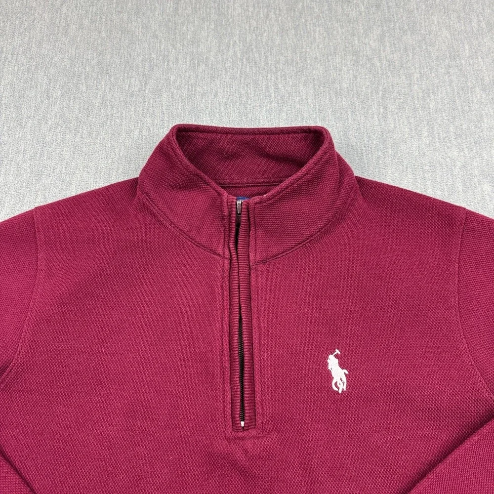 Polo Ralph Lauren Sweater Mens Large Red Pullover 1/4 Zip Made In Hong‎ Kong